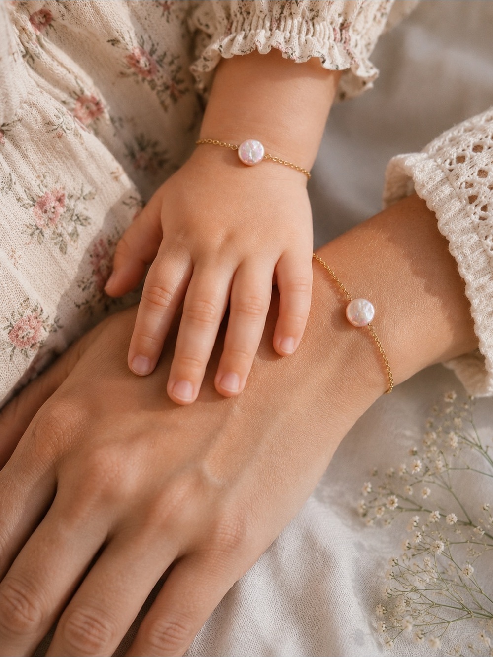 Mommy & Me Freshwater Pearl Bracelet Set Gold Filled or Sterling Silver Handmade